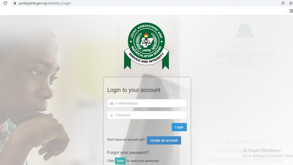 Jamb Caps Login Page