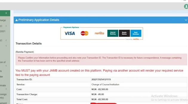 payment to correct mistake made in jamb