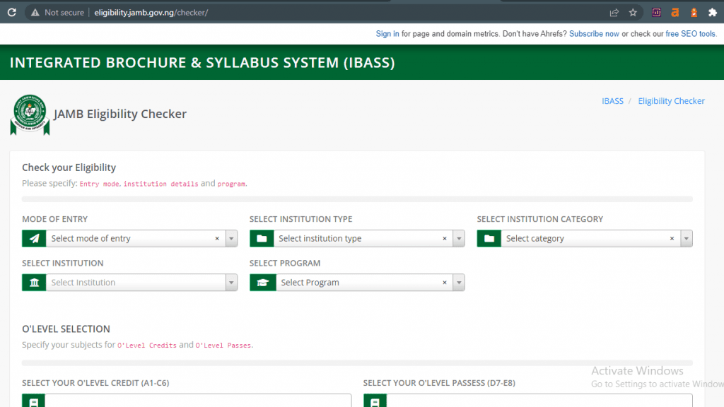 Jamb IBASS Eligibility Checker