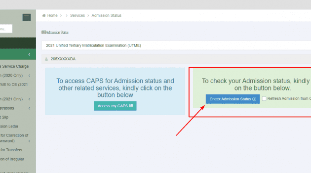 Check Admission Status on Jamb Caps