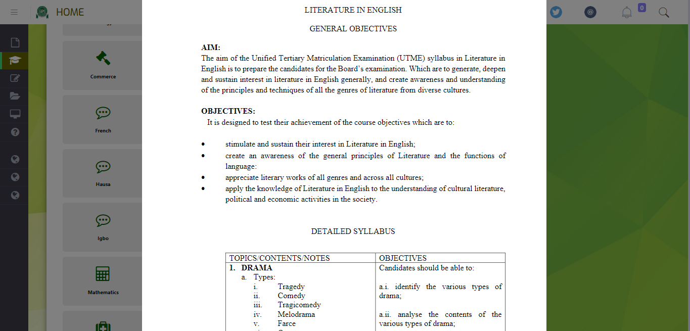 literature jamb text for 2022