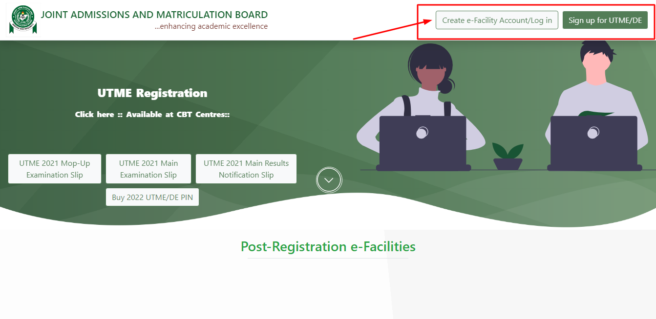 JAMB Profile Efacility Page