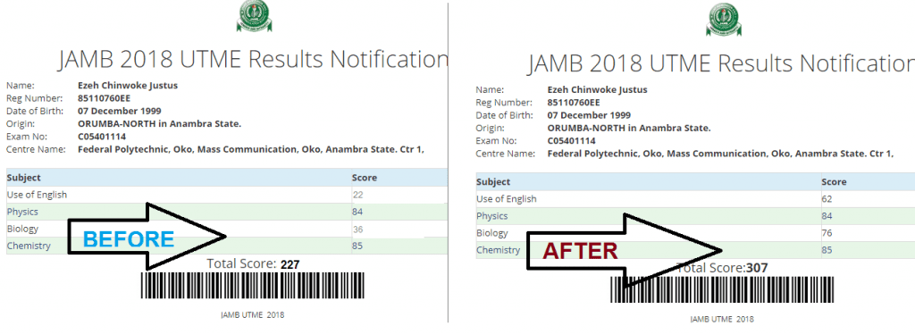 Upgrade Jamb Result