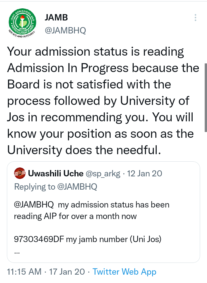 admission in progress to not admitted