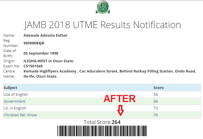 Jamb Result after upgrade