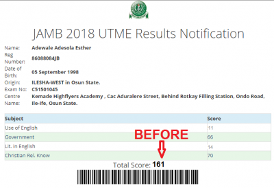 Jamb Result before upgrade