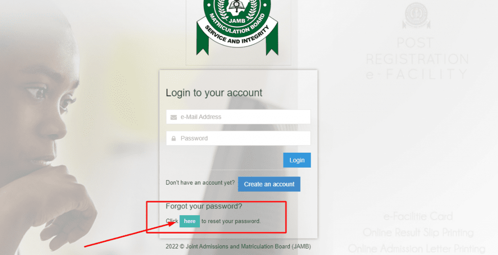 retrieve jamb profile password