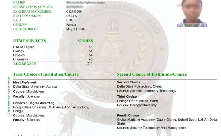 Image of Jamb original result