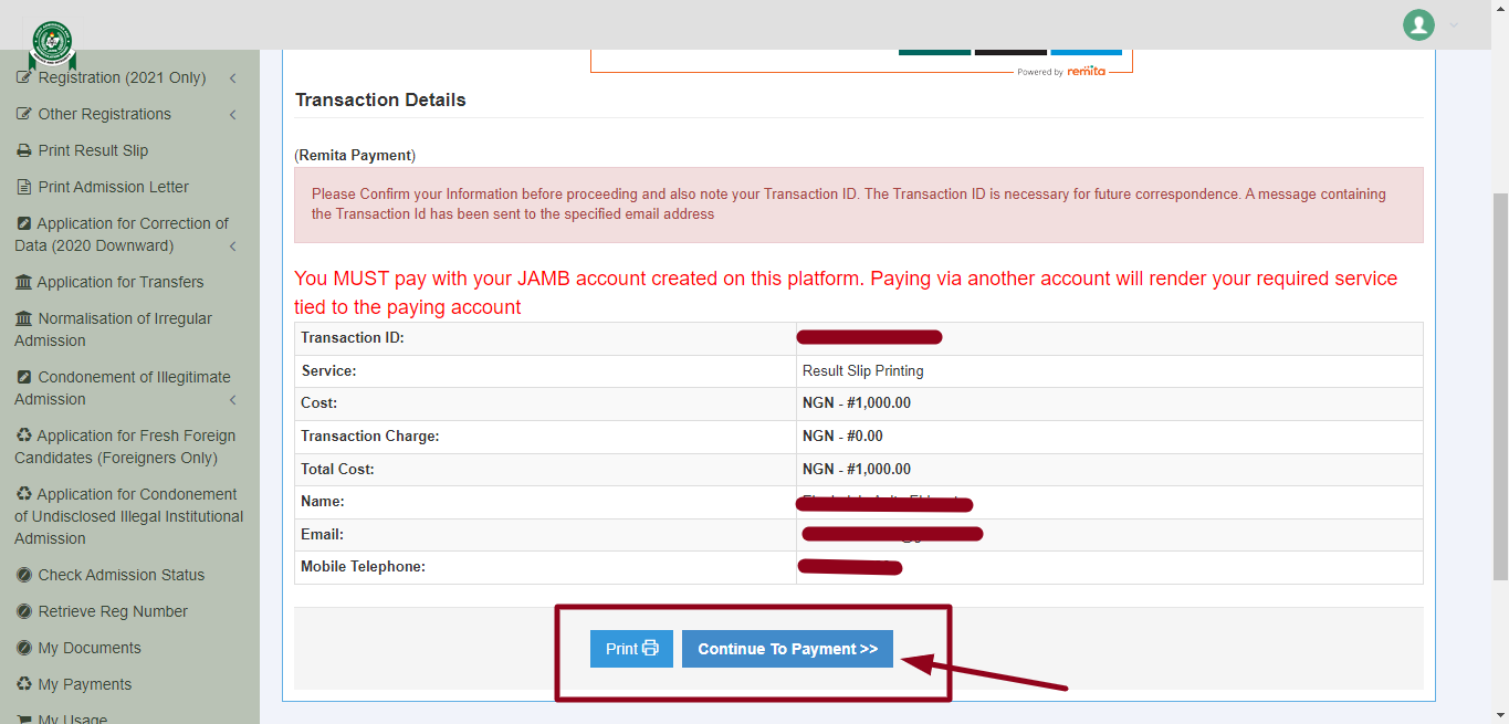Jamb original result payment gateway