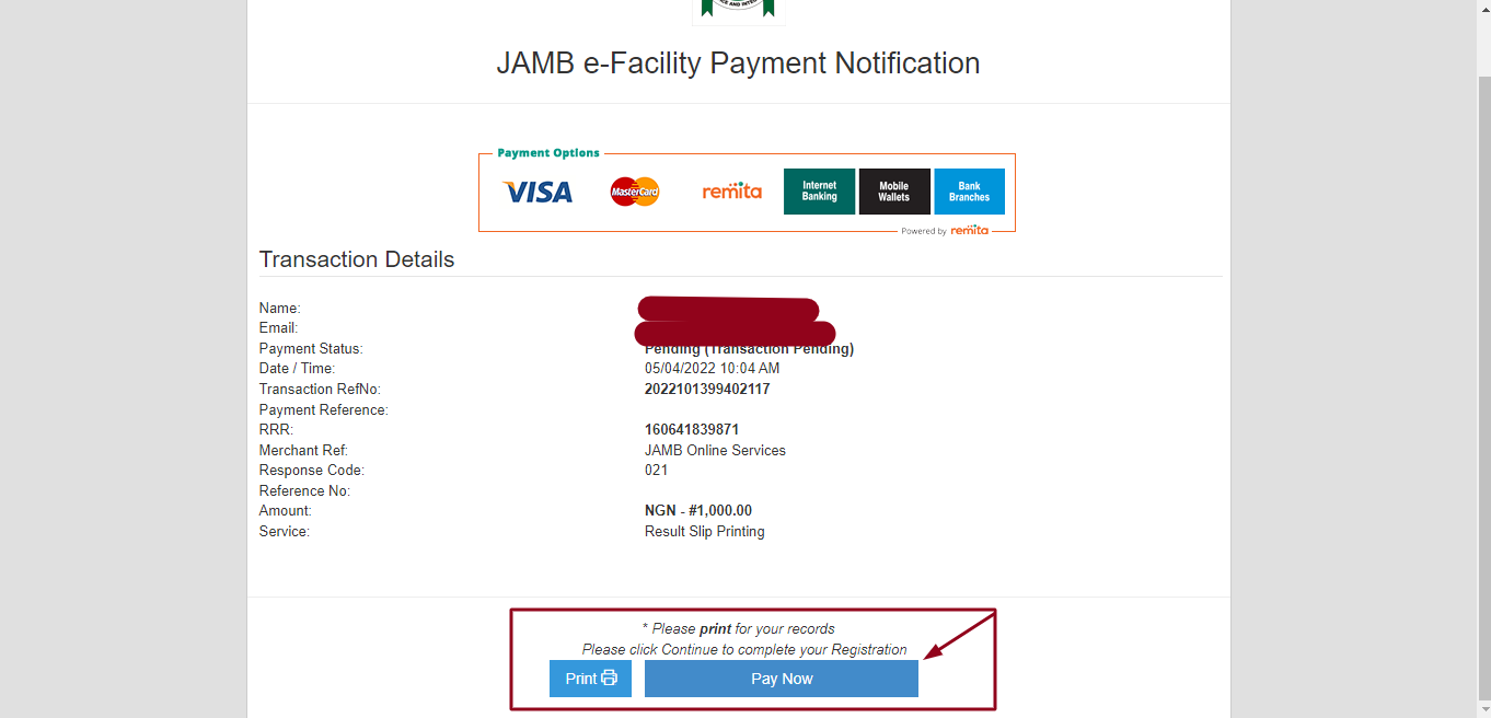 Pay Now Jamb Original Result Page