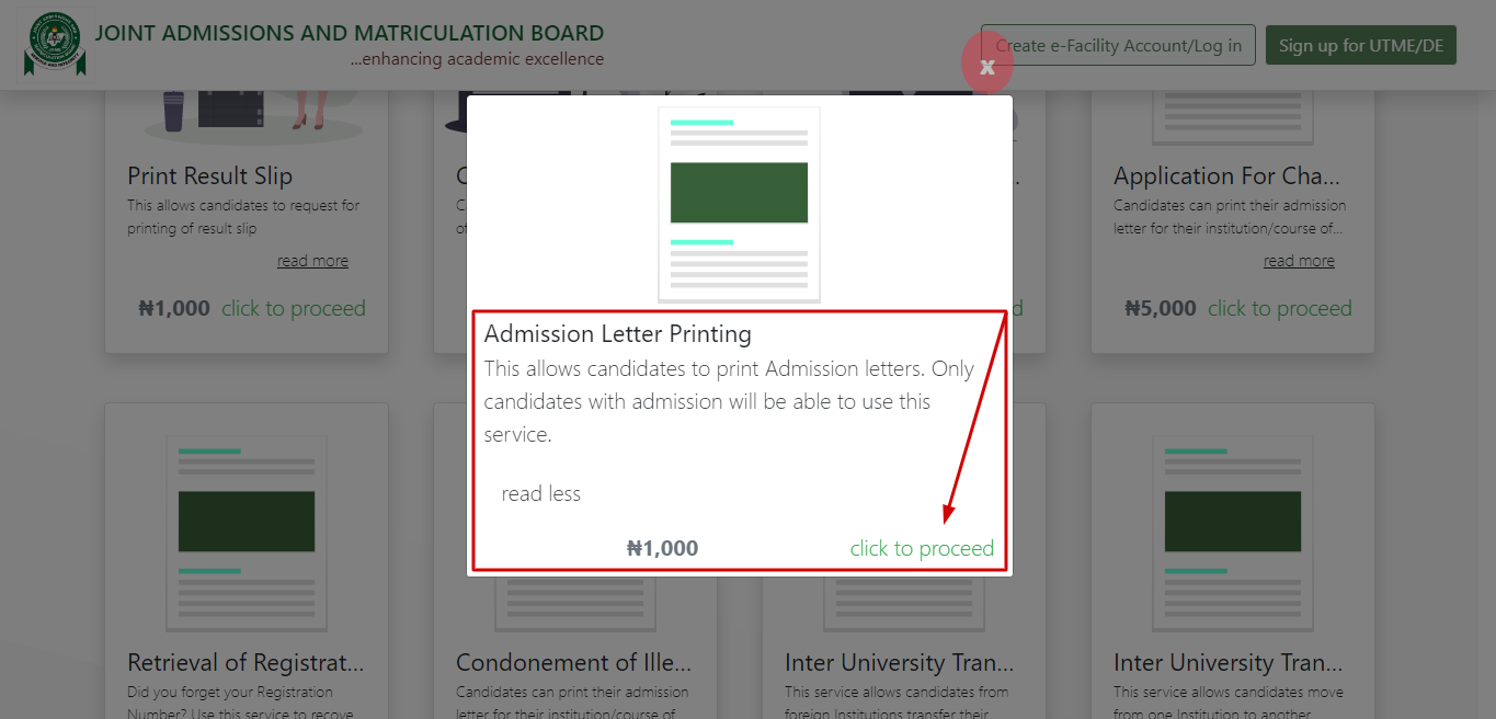 Printing your Admission letter for Jamb