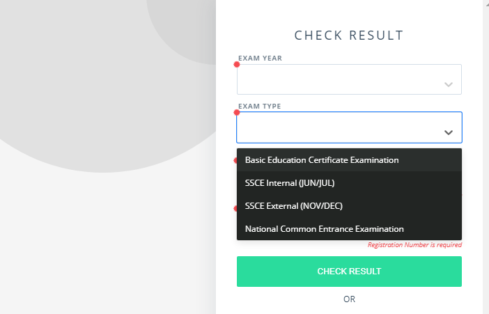 Exam type For NECO result