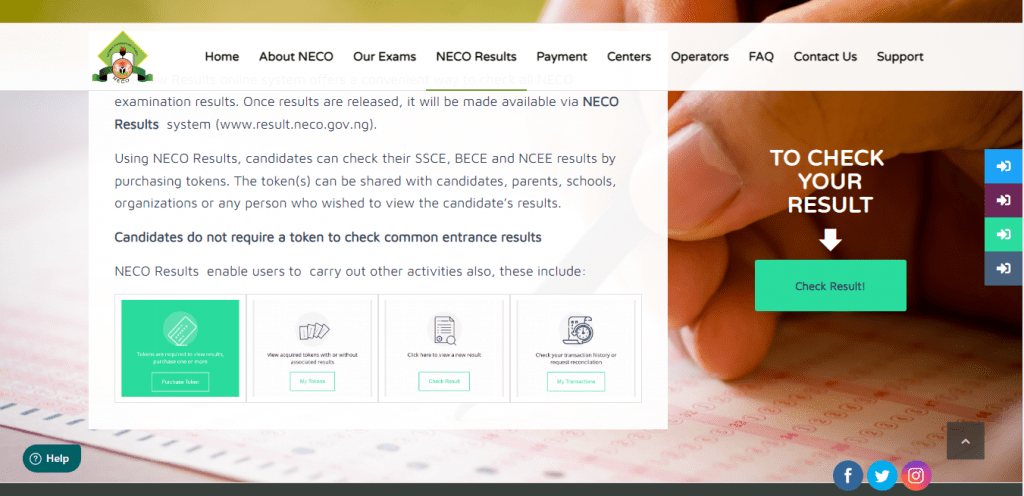 NECO result Checker Page