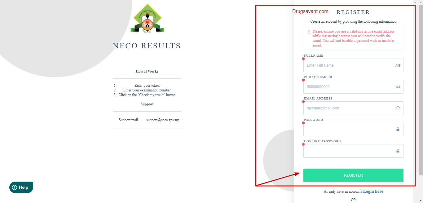 Registration Form for NECO Token