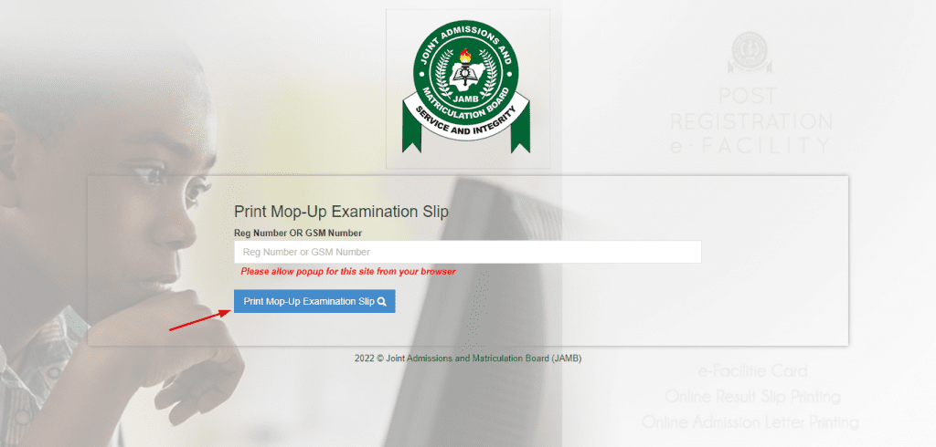 Jamb Mop-up exam slip