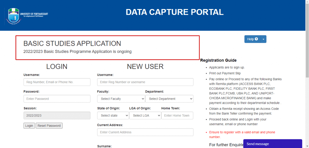 Uniport JUPEB data capture portal