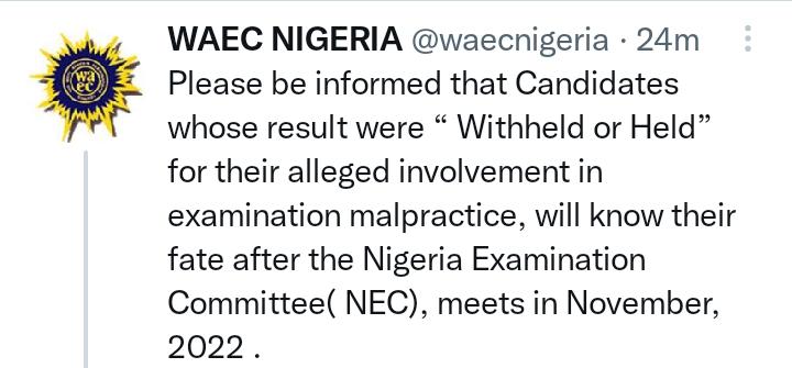 WAEC Withheld Results Release Date