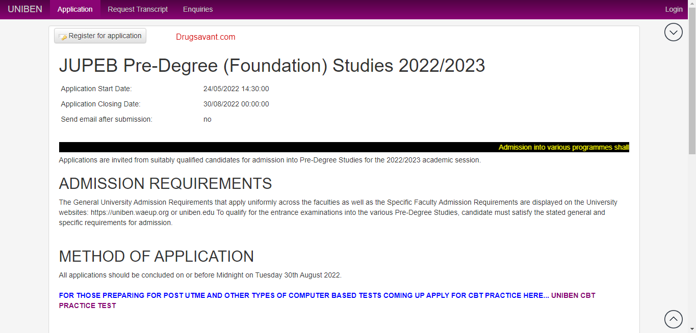 UNIBEN JUPEB Pre-Degree Form 2023 (Cost & Closing Date) UNIBEN JUPEB Online Registration