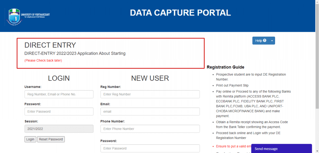 UNIPORT Direct Entry Portal