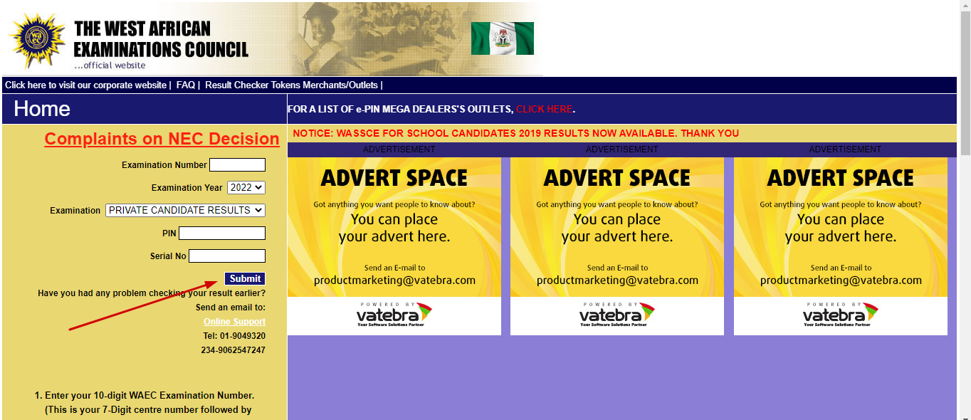 How To Check WAEC Result 2023 Using Phone (Online & SMS) Waec Result Submit Button