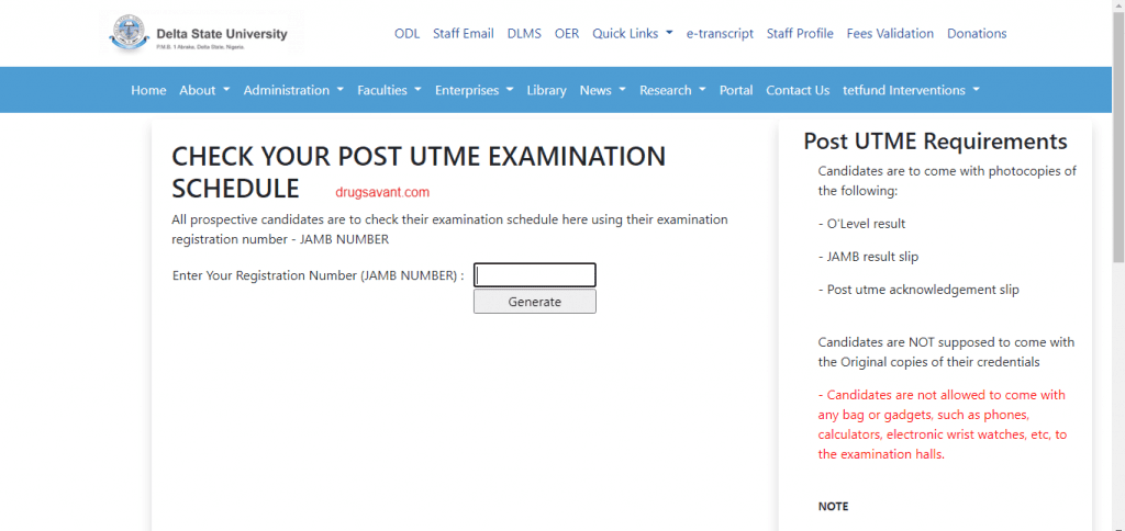 DELSU Post UTME Reprint Portal