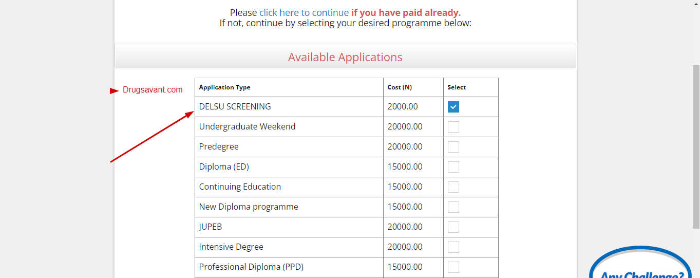 Screening DELSU Application