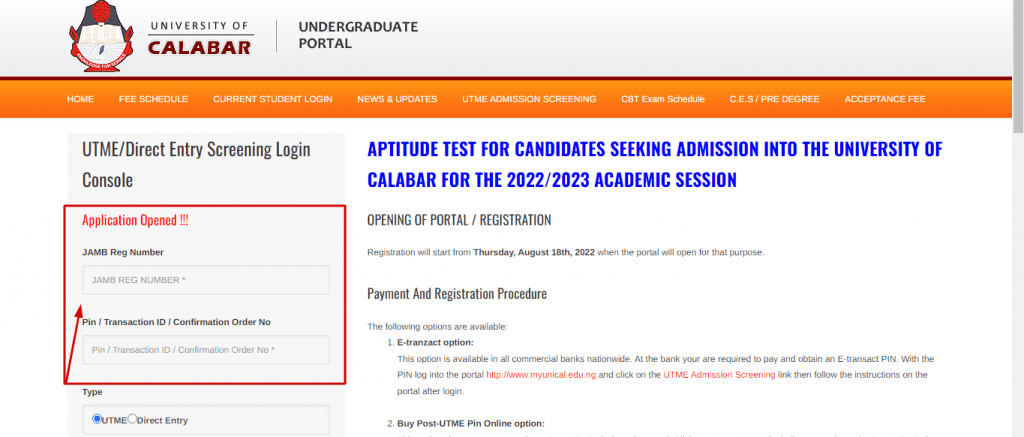 How To Reprint UNICAL Post UTME slip