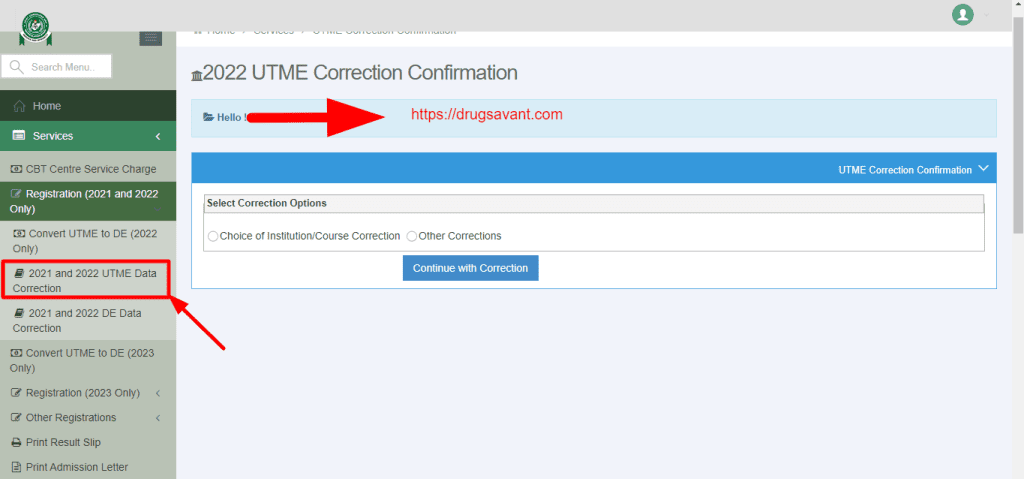 JAMB UTME Correction Portal