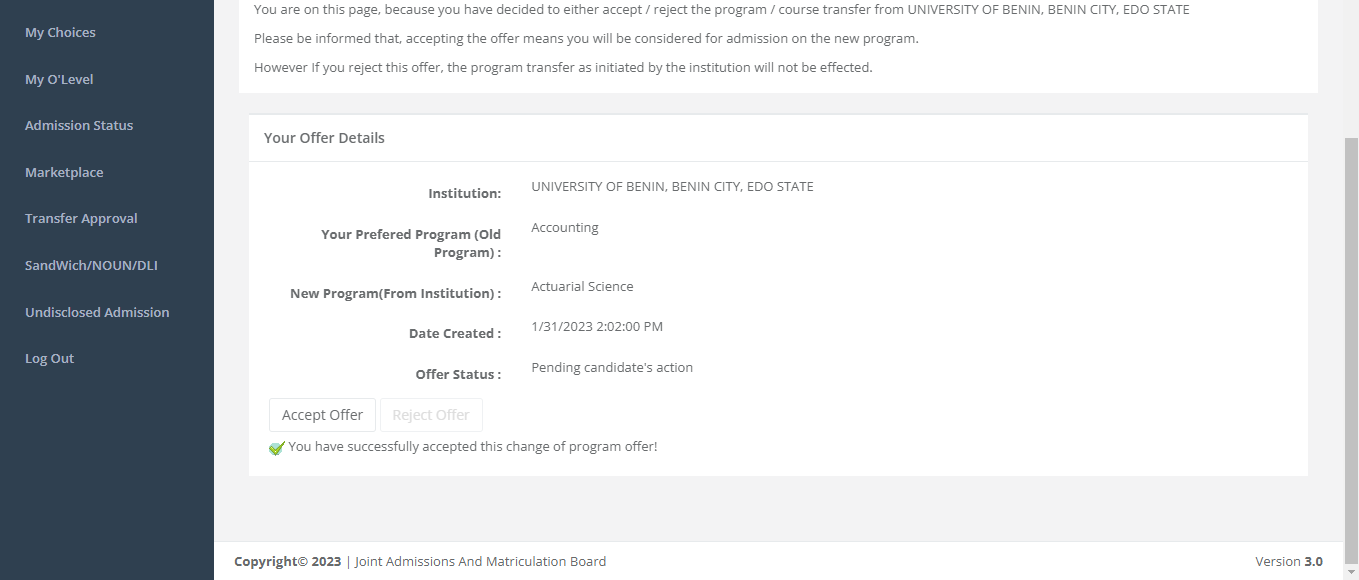 After Accepting Transfer Approval On JAMB CAPS Here's What Next