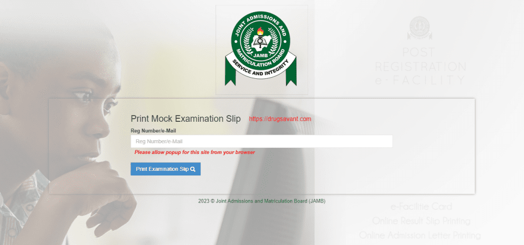 Reprint JAMB mock slip