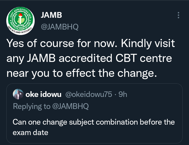 Change JAMB Subject