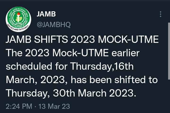 JAMB Shifts Mock Exam date