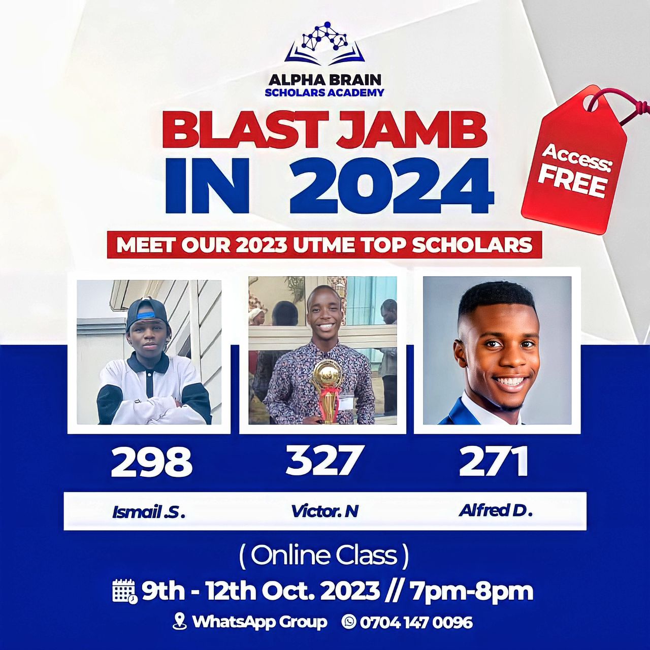 Join Alpha Brain Free Science 2024 JAMB Class Starting 19th October